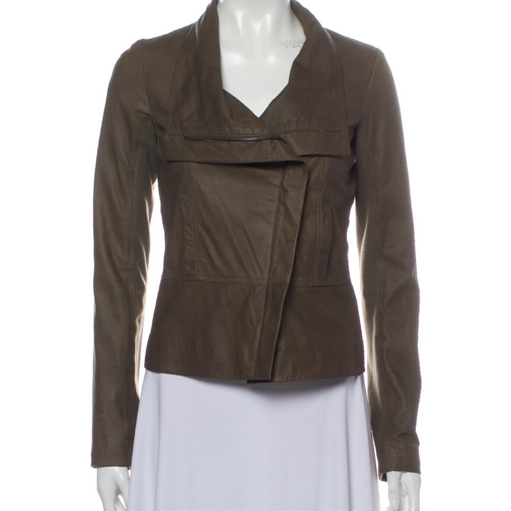 VINCE leather jacket - dark green/brown - EUC